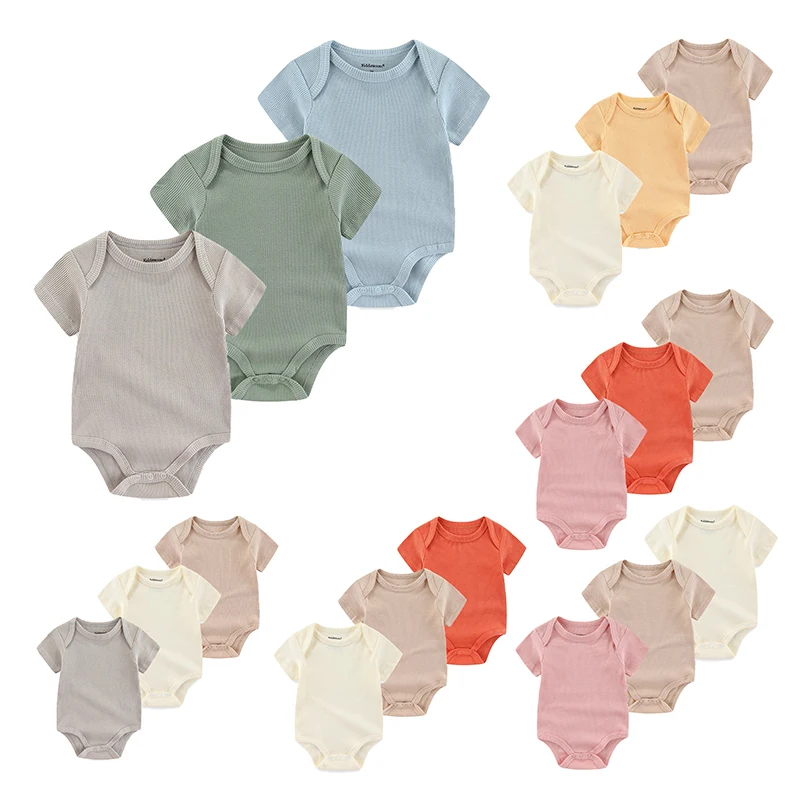 3 Pcs/Lot Solid Color Baby Unisex Bodysuits 100%Cotton Soft Newborn Boy Girl Onesies Short Sleeves Infant Outfits