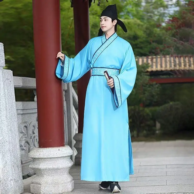 Men's Hanfu Tang Song Cross Collar Long Robe Traditional Chinese Embroidered Clothing Halloween Scholar Cosplay Costume Hanfu - view 4