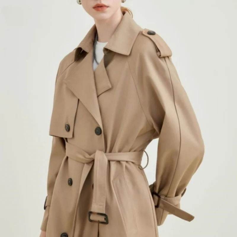 Fashion Khaki Trench Coat Women 2024Spring Autumn Double Breasted Casual Long Coats Korean Fashion Loose Trench Outerwear Lady