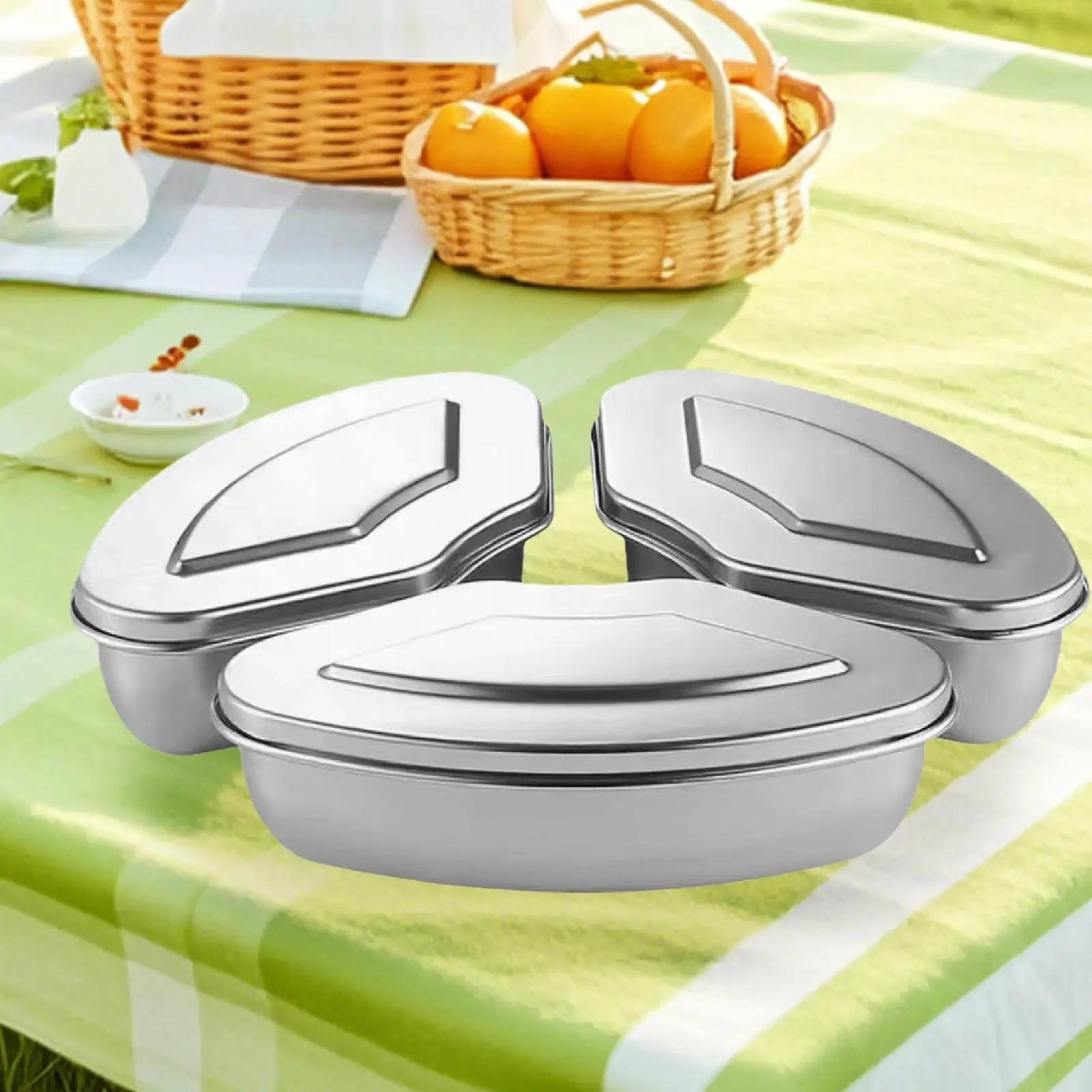 3 قطعة صناديق الطعام البخاري مع الأغطية أواني المطبخ صندوق أطباق متعدد الأغراض لوعاء مقلاة الهواء لإعداد سريع على شكل مروحة الوجبات #4