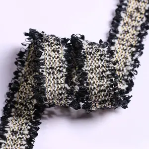 Tweed Stickband -Band, Golden Quaste, Fransenverkleidung, DIY -Kleidungsstück, Nähzubehör, Vintage, Winter, 2 cm, 3 cm Breite, 45 Richter 12 Hauptverkauf Tweed Ribbon - №1