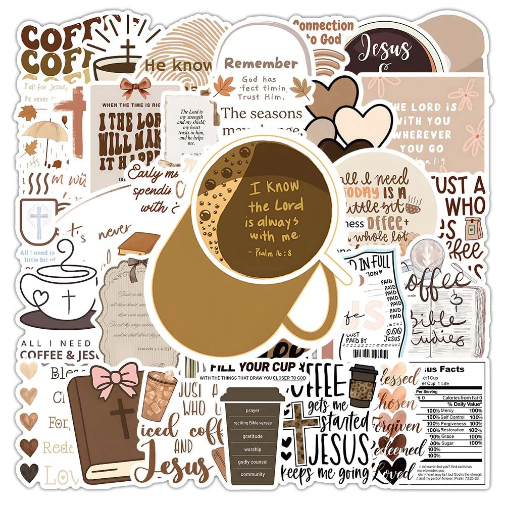 10/30/50 Stück Jesus Kaffee Cartoon Aufkleber Bibel Christliche Sprüche Sticker Notizbuch Gepäck Handy Laptop Graffiti Aufkleber Spielzeug Geschenk