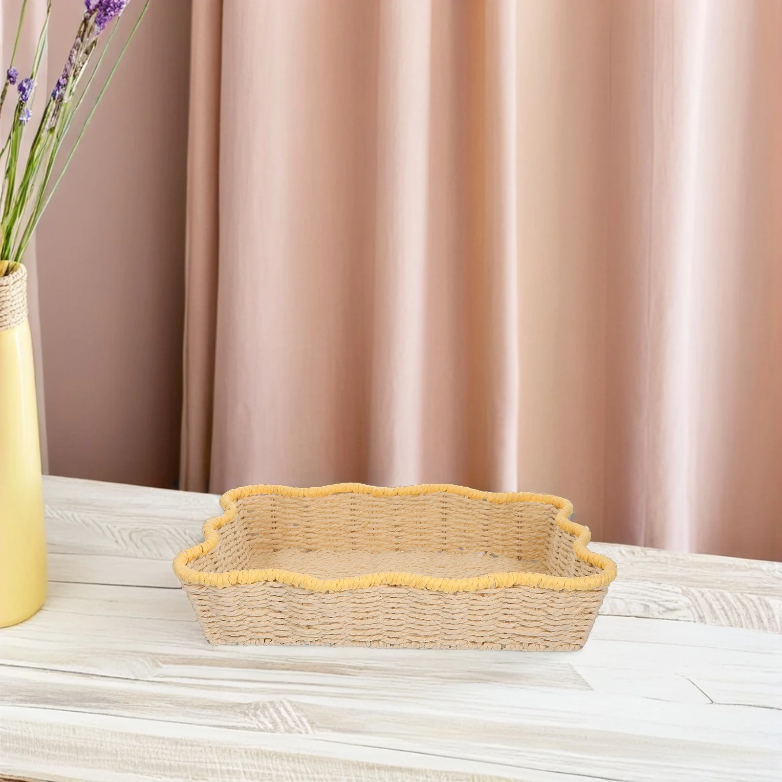 

Hand-Woven Paper Rope Basket 15x11x3 Inch Multipurpose Decorative Storage Bin Snack Sundries Organizer Shallow Storage Basket