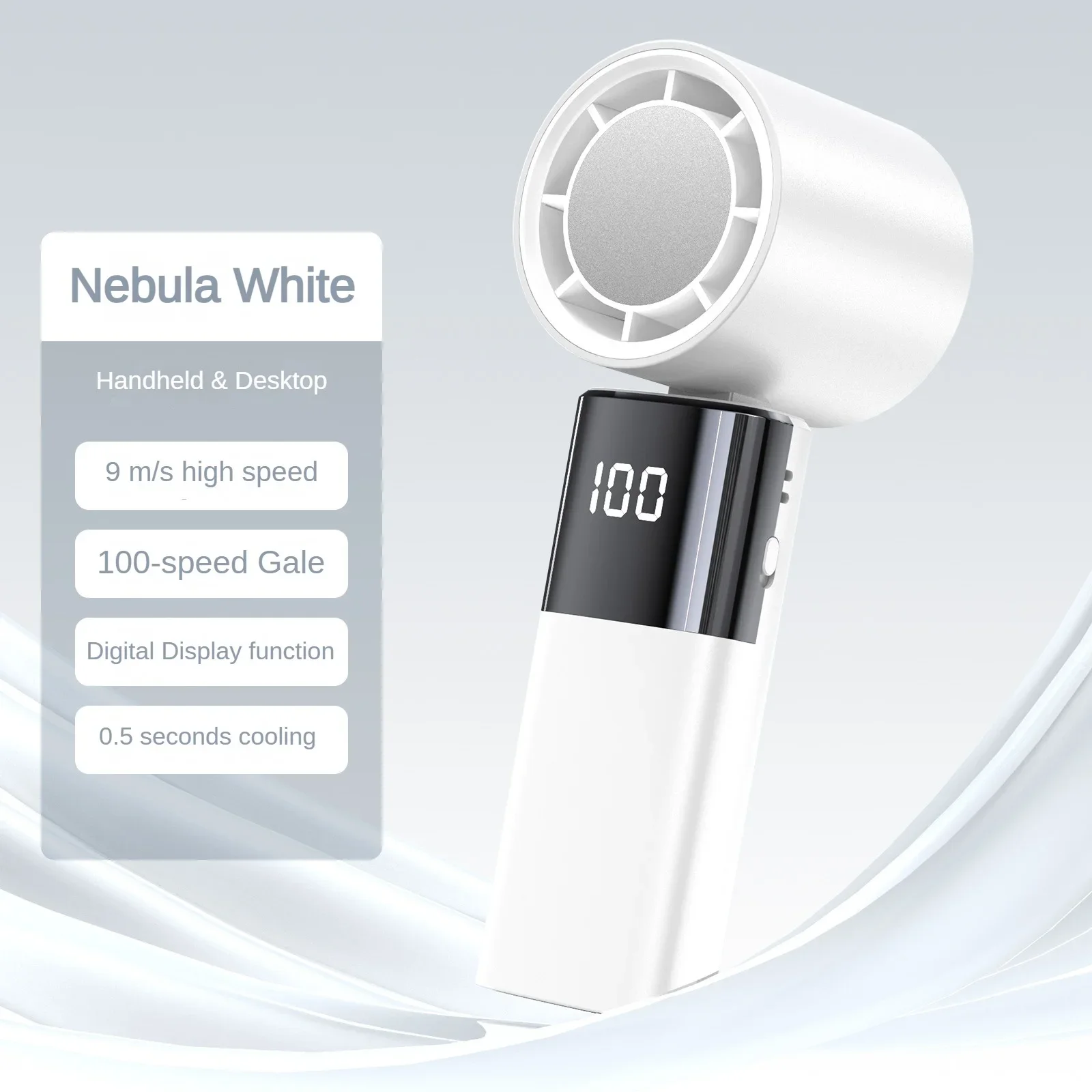 4000Mah Handheld High-Speed Ventilator 100 Niveaus Aanpassing Usb Opladen Ventilator Draagbare High-Speed Turbine Digitaal Display Mini Fan