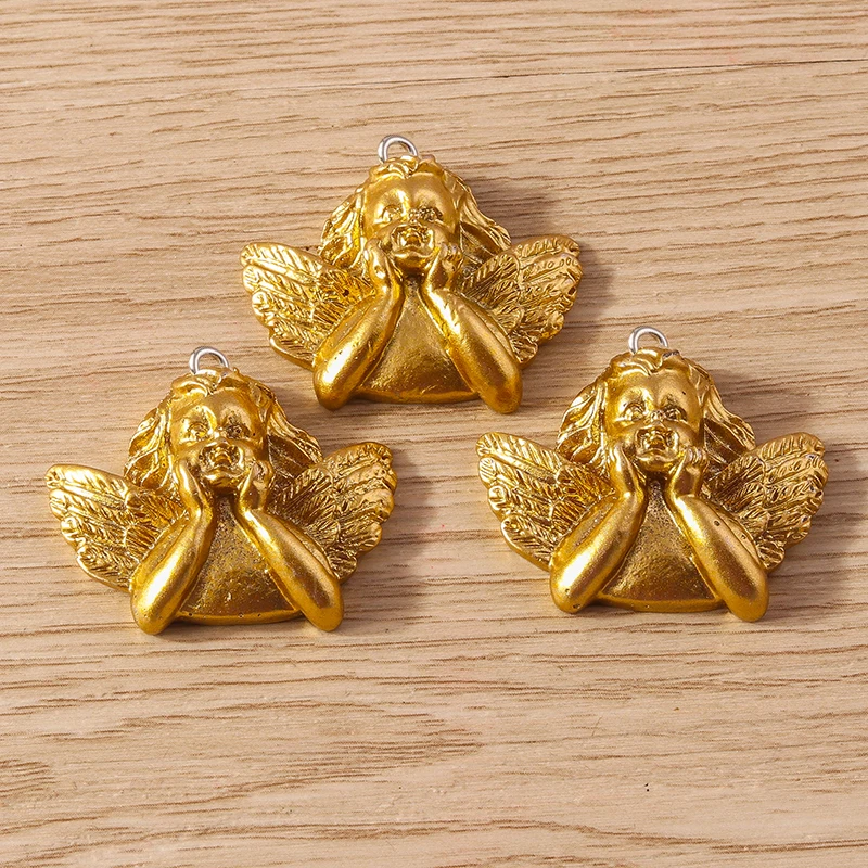 Tusember 10 Stück niedliche goldfarbene Himmelsengel-Anhänger aus Kunstharz für Ohrringe, Armbänder, Schlüsselanhänger, DIY, handgefertigtes Schmuckherstellungszubehör – Detail 3