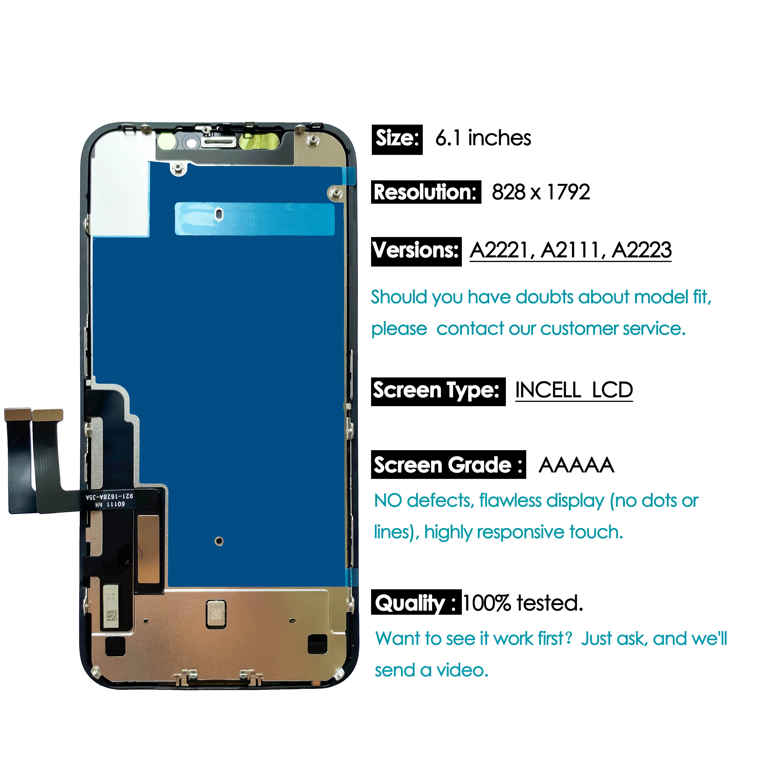 Touch Screen Digitizer Assembly Peças de Reparo AAA incell LCD para iPhone 11, Peças de Reposição, Alta Qualidade, Atacado Kit