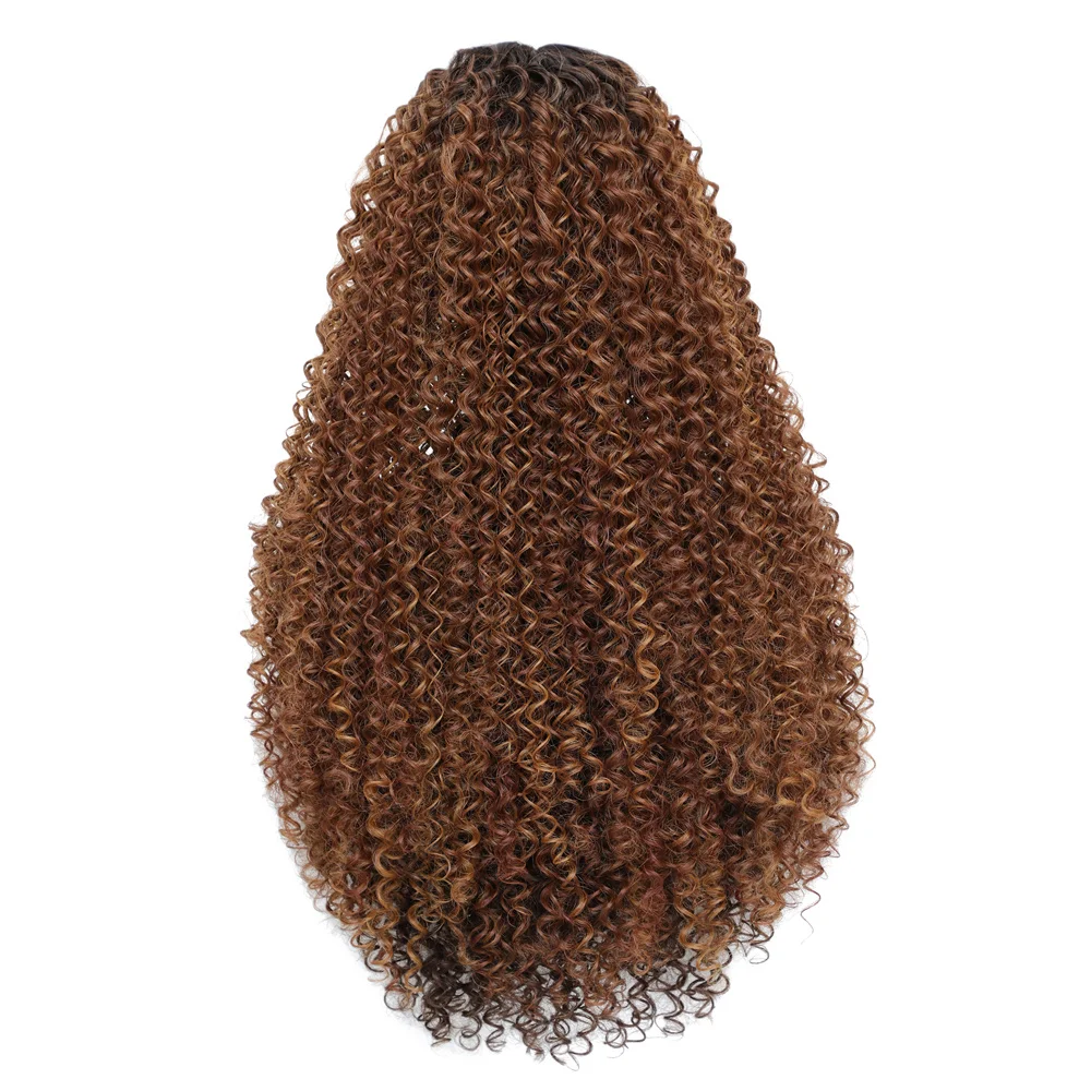 Ombre Brown Synthetic Lace Front Wig For Black Women Kinky Curly Long Middle Part Hair Wigs X-TRESS Natural Daily Use Hairstyle