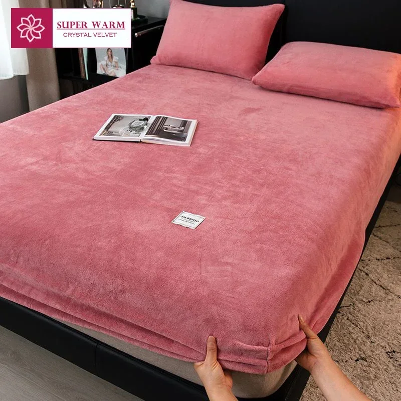 Weiche Warme Plüsch Spannbettlaken Elastische Matratzenbezug Flauschigen Korallen Fleece Bettwäsche Winter Paar Luxus Doppelbett Bettwäsche