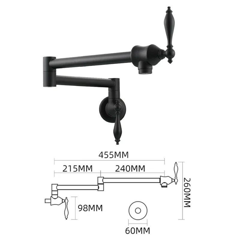 Brass Double Joint Nozzle Folding Telescopic Rocker Wall Kitchen Faucet Single Hole Double Handle Kitchen Sink Faucet