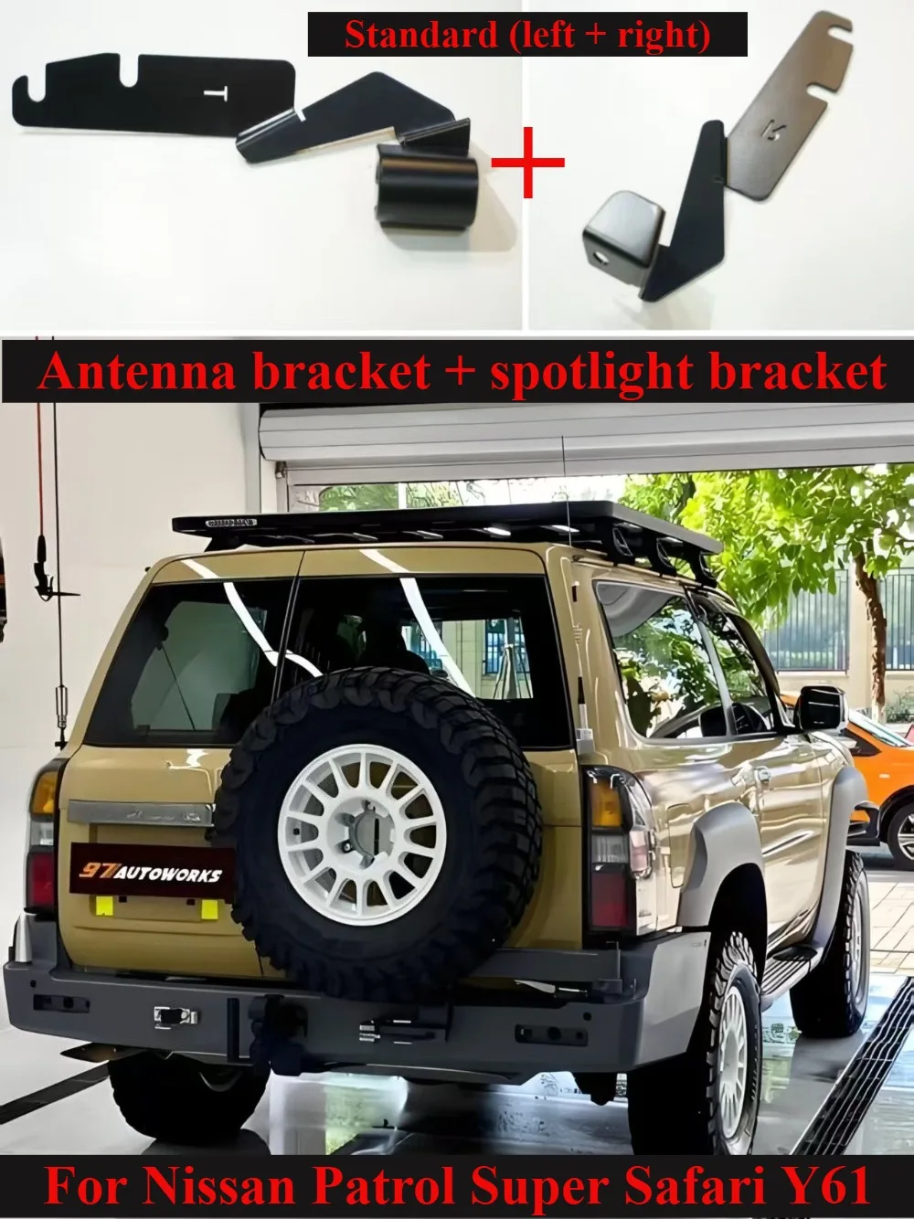 Base de Soporte para Antena y Base de Soporte para Foco Compatible con Nissan Patrol Super Safari Y61, Fabricada en Acero al Manganeso.