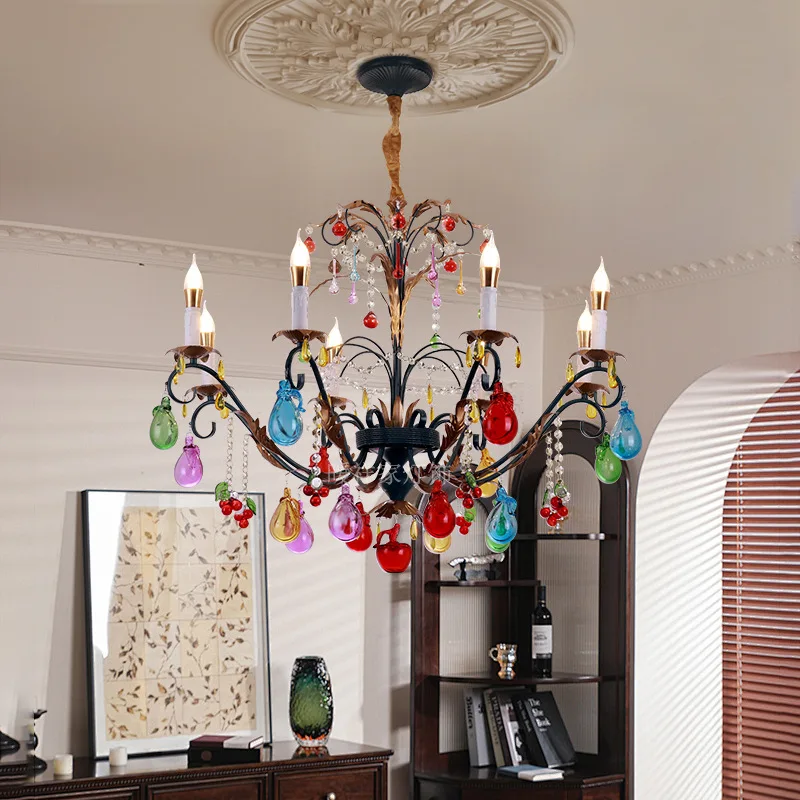 French dining room chandelier Italian color art glass fruit light luxury living room bedroom retro candle chandelier
