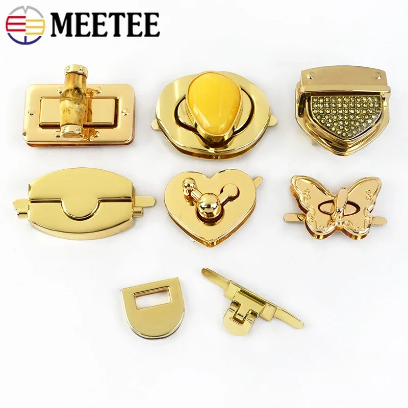 1Pc Meetee Metal Bag Lock Clasp Gold Turn Twist Locks Closure Snap Clip Buckles DIY Handbag Purse Hardware Replace Accessories