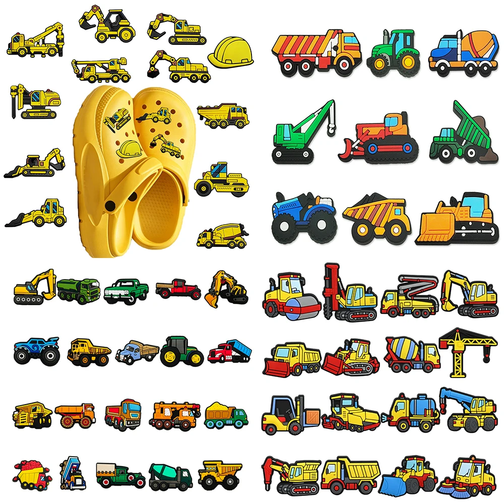 9-100pcs Cartoon Engineering Vehicle Series PVC Shoe Decoration DIY Detachable Holes Wristband Sandals Accessories Decoration