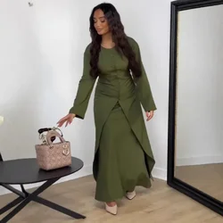 S2-XL 2025 New african dress Autumn/Winter Women's Satin Button Evening Dress Two Piece Set