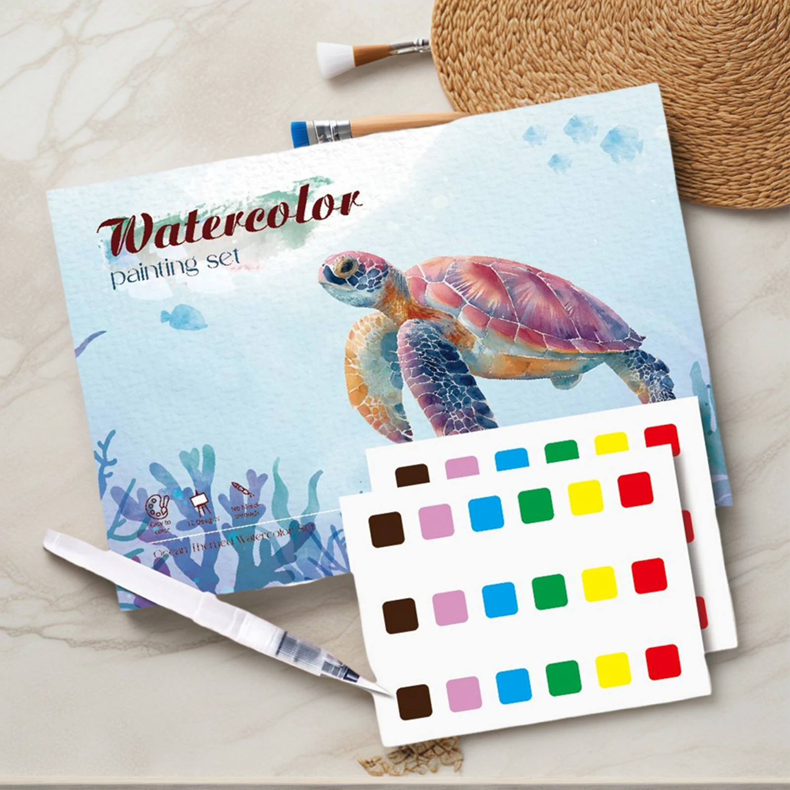 Watercolor Coloring Book for Beginners Painting Workbook with Guided Designs for Kids Teens Classroom Art Activity Home Reward