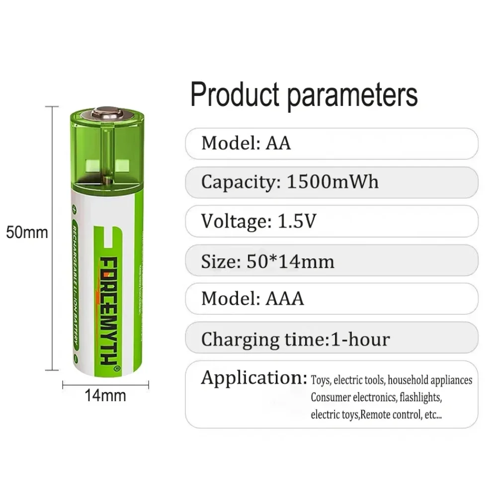 Bateria Li-ion, USB, Plug-in Direto, Adequado para Fechadura da Porta, Controle Remoto, Microfone, AA N ° 5, 1.5V, 1500mWh