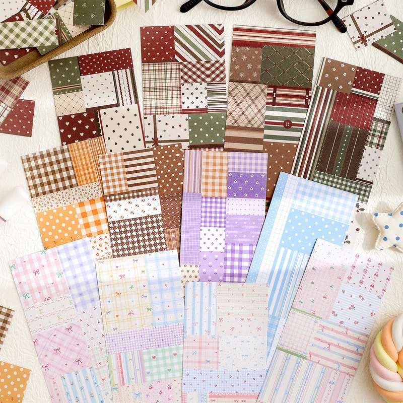 4Pcs Cloth‑picking Time Series Writable Paper Stickers Plaid Dot Bow Pattern Decals for Journal Scrapbook DIY