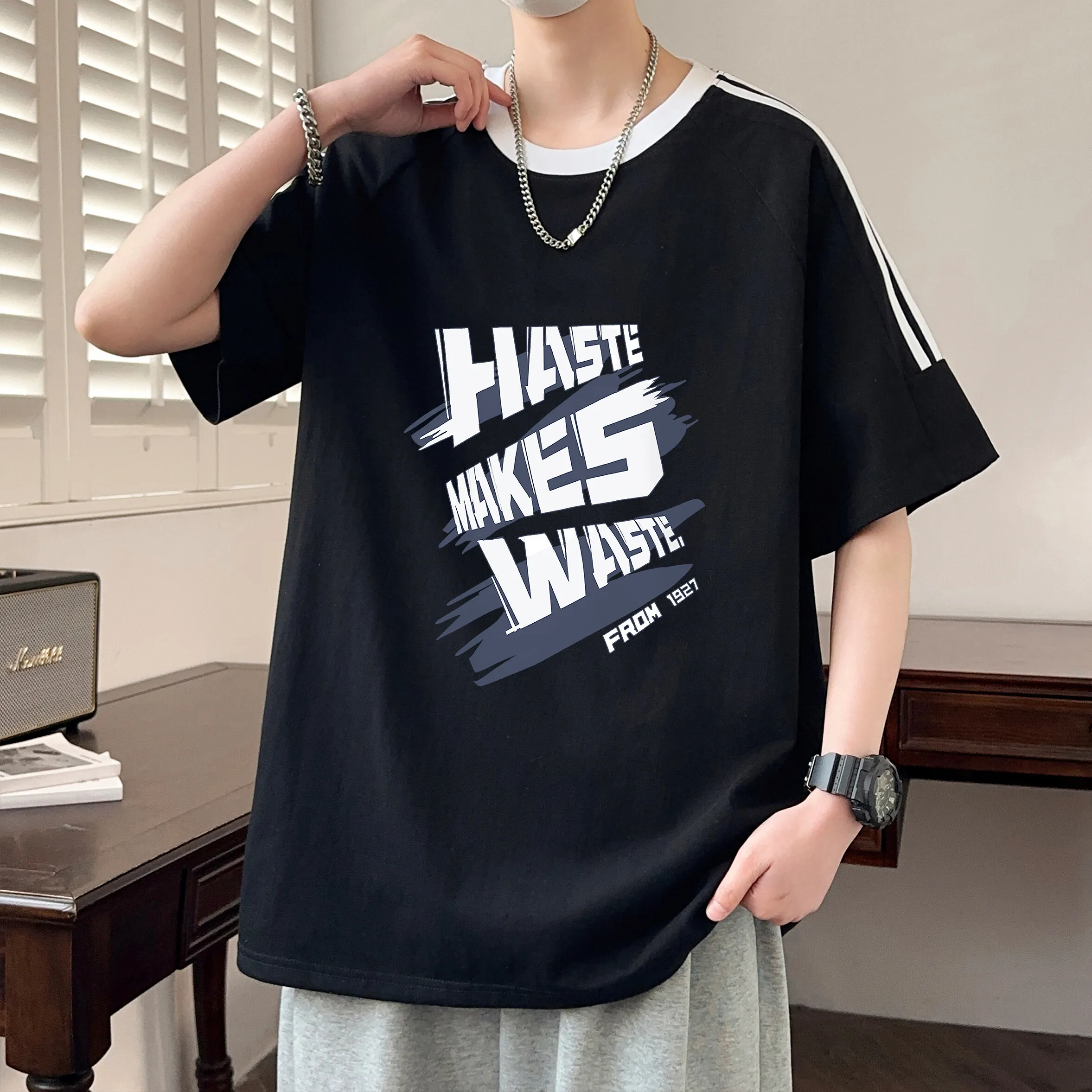 

Модные мужские хлопковые футболки, лето 2025 г., повседневные футболки с короткими рукавами, молодежные уличные свободные топы, одежда, уличная футболка с застежкой