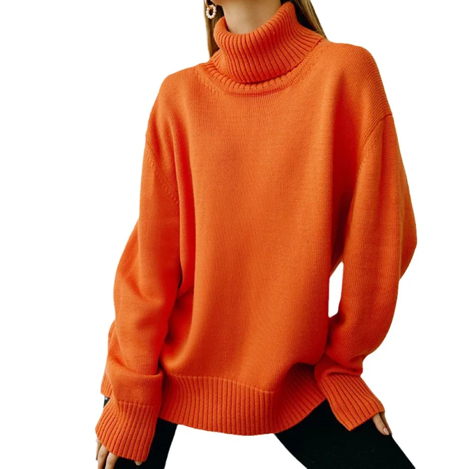 Women Turtleneck Sweaters For Winter Autumn Knit Top Basic Pink Sweater Turtleneck Women Sweaters White Pullovers Oversize Solid