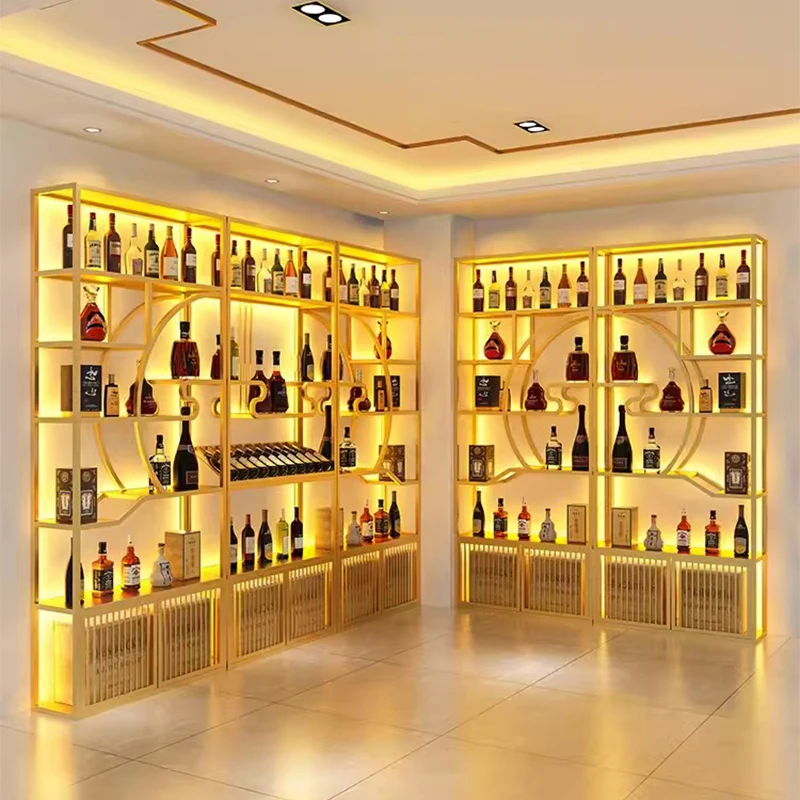 Whisky Liquor Bar Cabinet Kitchen Wall Mounted Buffet Cocktail Wine Cabinets Metal Commercial Mueble Para Vino Bar Furniture