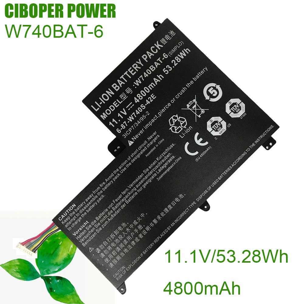 CP Laptop Battery 6-87-W740S-42E2 W740BAT-6 11.1V/4800mAh/53.28Wh For CLEVO S413 W740SU Sager NP2740 X411 47VJ1 W740S Series