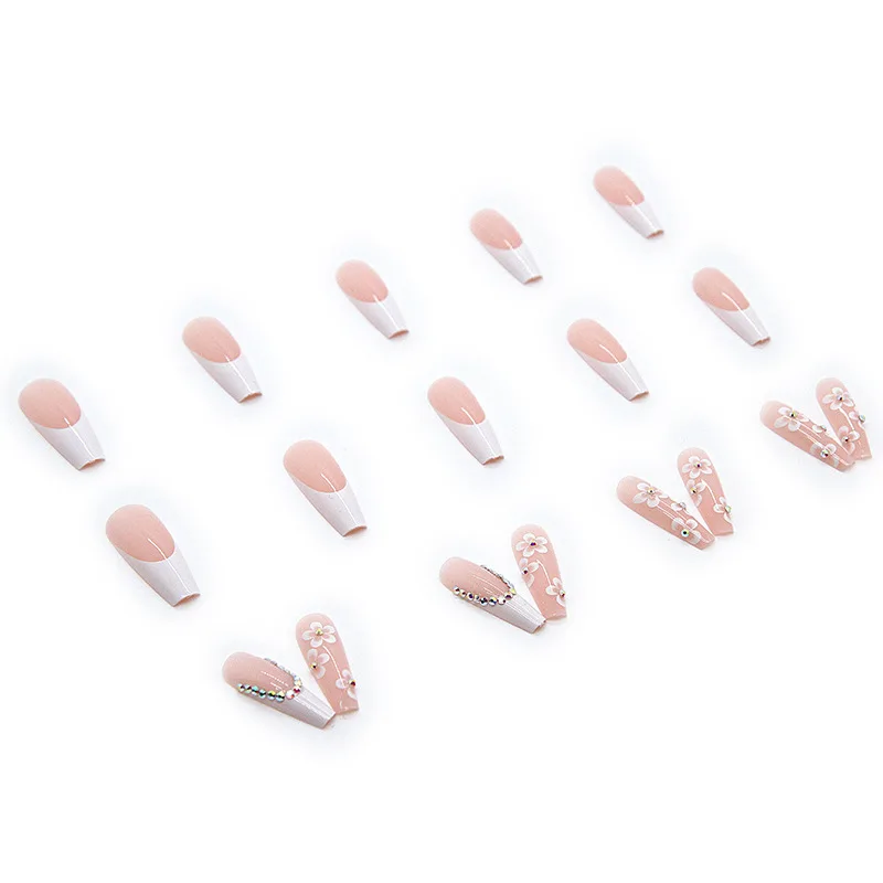 Bailarina Francesa Unhas Falsas, Prática com Prego, Gelo Mini Pó, Manicure Patch, 24Pcs