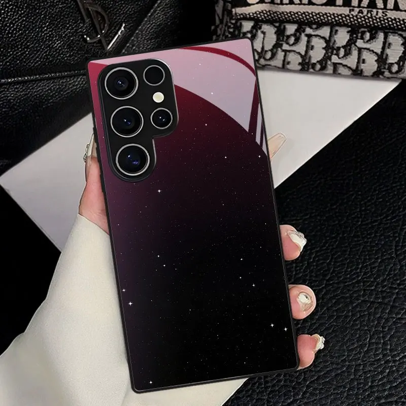 Starry Sky Gradient Tempered Glass Phone Case Suitable for Samsung Galaxy S26 S25 S24 S23 S22 S20 FE/Ultra/Plus Anti Drop