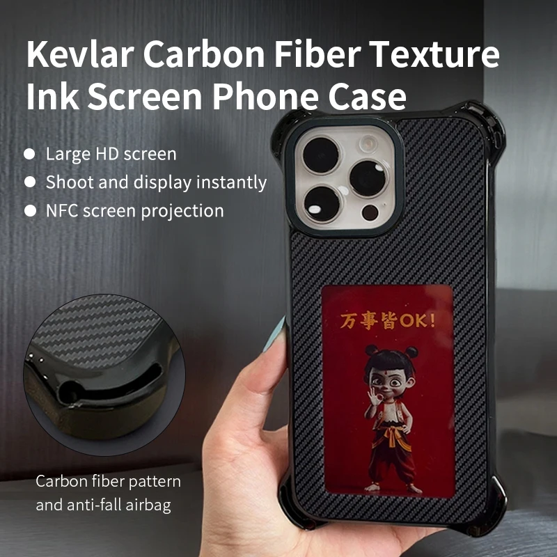 Aermy-funda de teléfono con pantalla de tinta, textura de fibra de carbono Kevlar, airbag de cuatro esquinas, Nfc de 3,97 pulgadas para 14/15/16 Pro Max