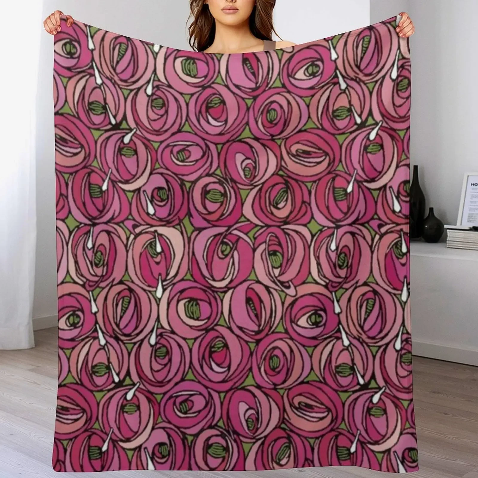 

Charles Rennie Mackintosh design,pink Throw Blanket Luxury Designers Decorative Sofa Comforter Blankets