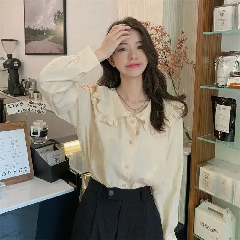 Shirt Women Spring Korean Style Apricot Fashion Simple Breathable Leisure All-match Solid Loose Lovely New Ins Chic Lazy Preppy