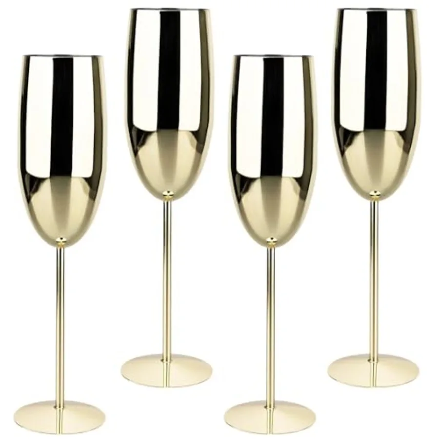 

Champagne Glasses Stainless Steel Set of 4 8.5oz Champagne Flutes-Elegant Wedding Unbreakable Wine Cups Gifts for Bride Groom L