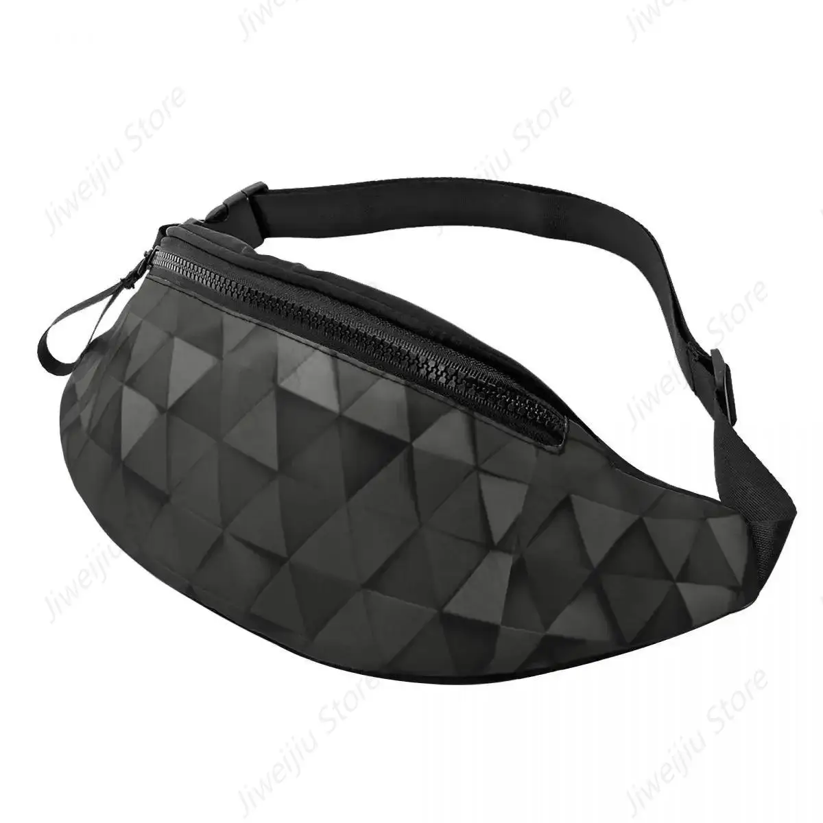 Dark High Tech Triangles Fanny Pack Men Women Custom Abstract Geometric Crossbody Waist Bag for Traveling Phone Money Pouch