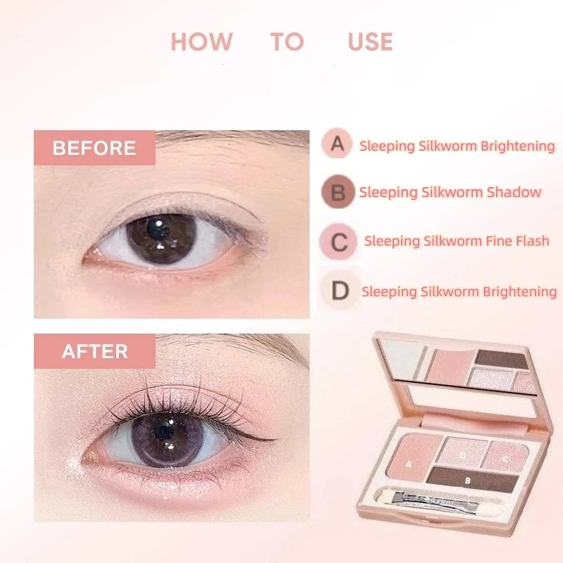 Judydoll 4-Farben-Lidschatten-Palette, Rouge, Eyeliner, Lidschatten, Highlight-Konturpalette, Seidenraupenplatte, Gesicht, Aufhellung, Make-up