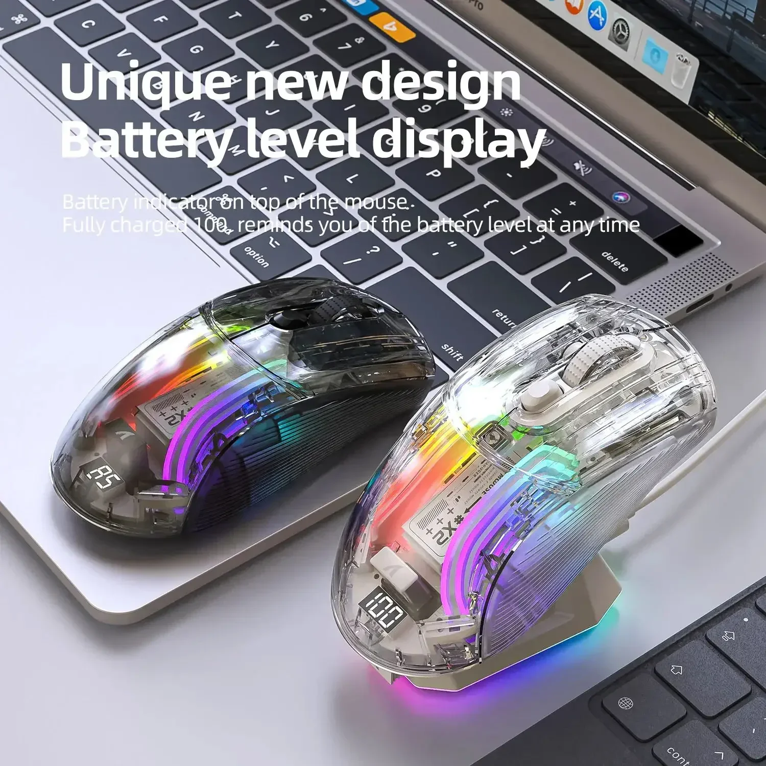 Imagem -06 - Ataque Tubarão x2 Mouse sem Fio 3mode Bluetooth 2.4g Rgb Transparente para Escritório pc Laptop Acessórios