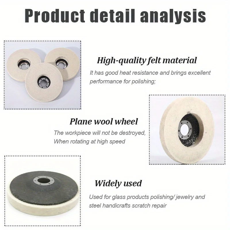 Disque de Polissage Rond en Laine pour Métal, Marbre, Verre, Réparation des Rayures, 1/3/5 Pièces