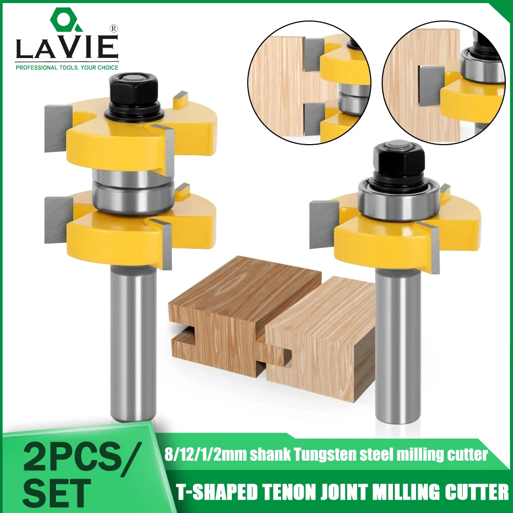 LAVIE 2PCS 12mm 1/2 Inch Shank Tongue & Groove Router Bits Set Stock 1-1/2 Tenon Milling Cutter For Wood Woodworking Tools Bit