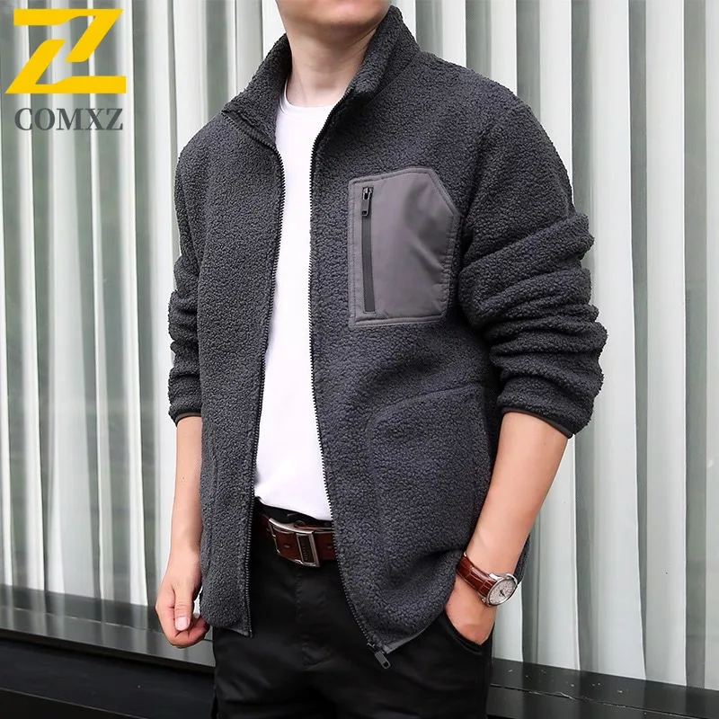 

Men Jacket Outdoor Fleece Stand Collar Loose Warm Hiking Travel Coats Work Hunting Winter Windproof Comfortable Trench Coat