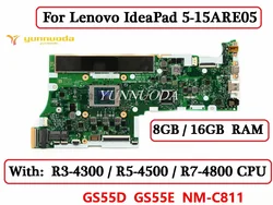GS55D GS55E NM-C811 For Lenovo IdeaPad 5-15ARE05 Laptop Motherboard With R3-4300 R5-4500 R7-4800 CPU 8GB/16GB-RAM 100% Tested