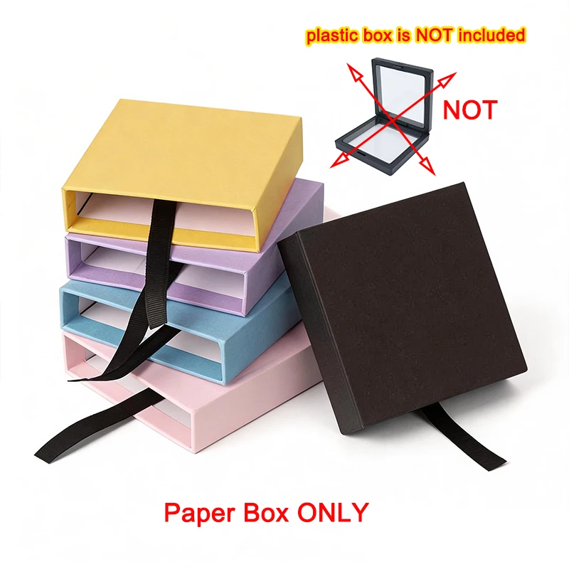 10pcs/lot Jewelry Gift Paper Packaging fit 3D Film Membrane Plastic Box Pull Case Black Blue Necklace Earring Ring Organizer