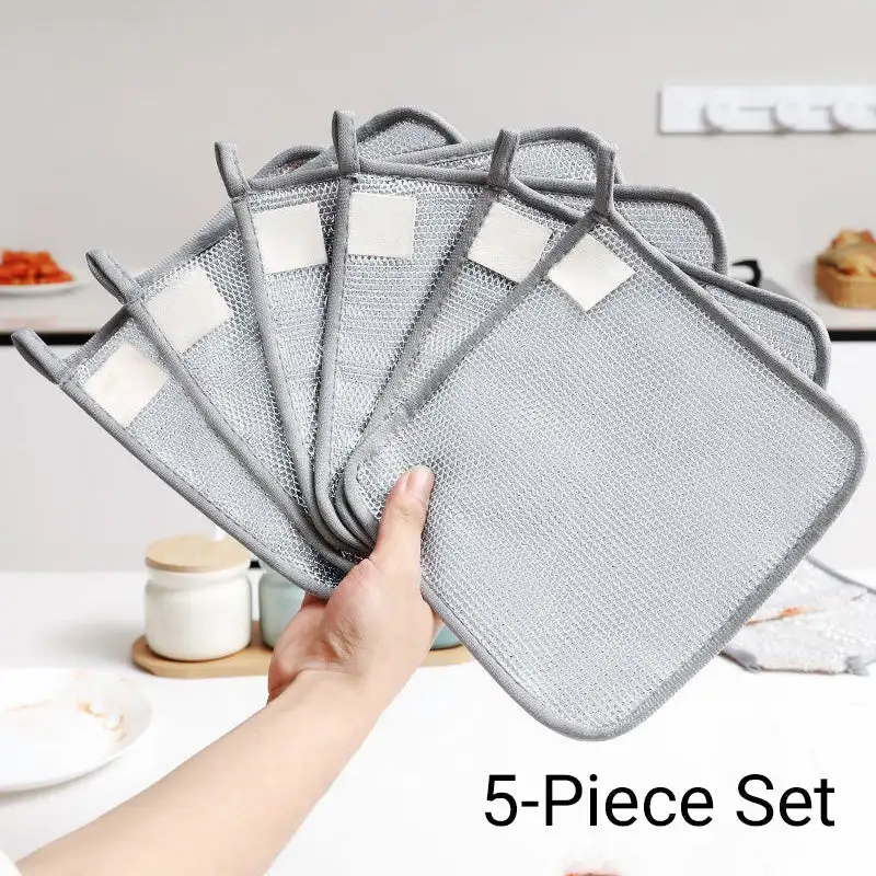 5PCS Multipurpose Reusable Non-Scratch Wire Dishcloths Magic Cleaning Cloth Kitchen Dish Pot Washdishing Cloths Towel Clean Tool