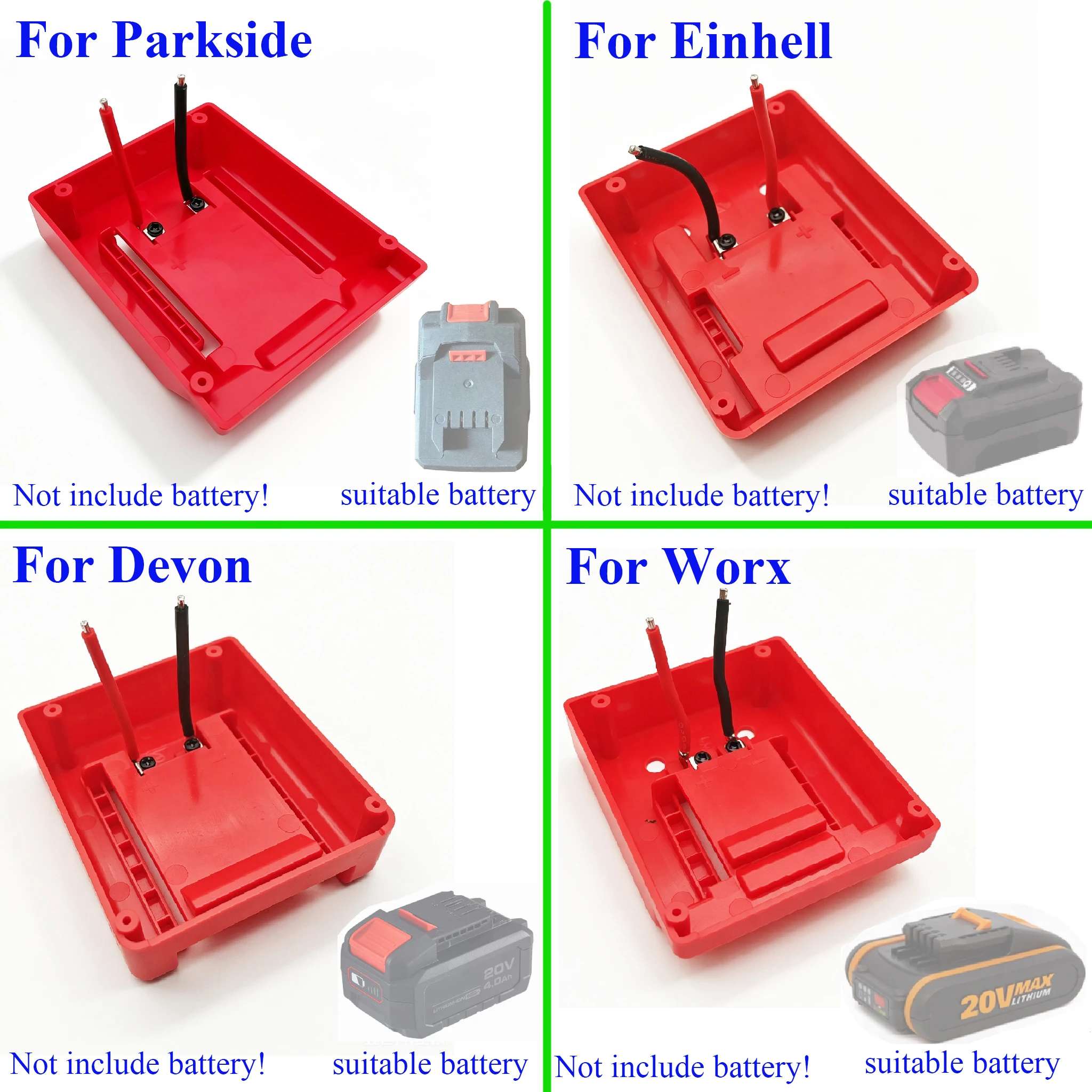 Image of Lithium-Batteriegehäuse DIY-Adapteranschluss für Parkside PAPS204, Einhell, Ozito PXBAT52, Devon und Worx Batterien