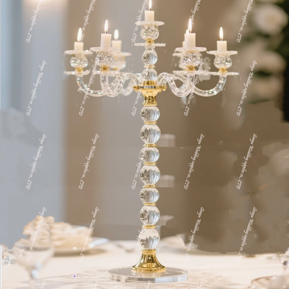 

f30 10 шт. только для светодиодных свечей) золото 60 см, акрил, подсвечник с 5 рычагами, элегантные украшения для центрального центрального свадебного стола
