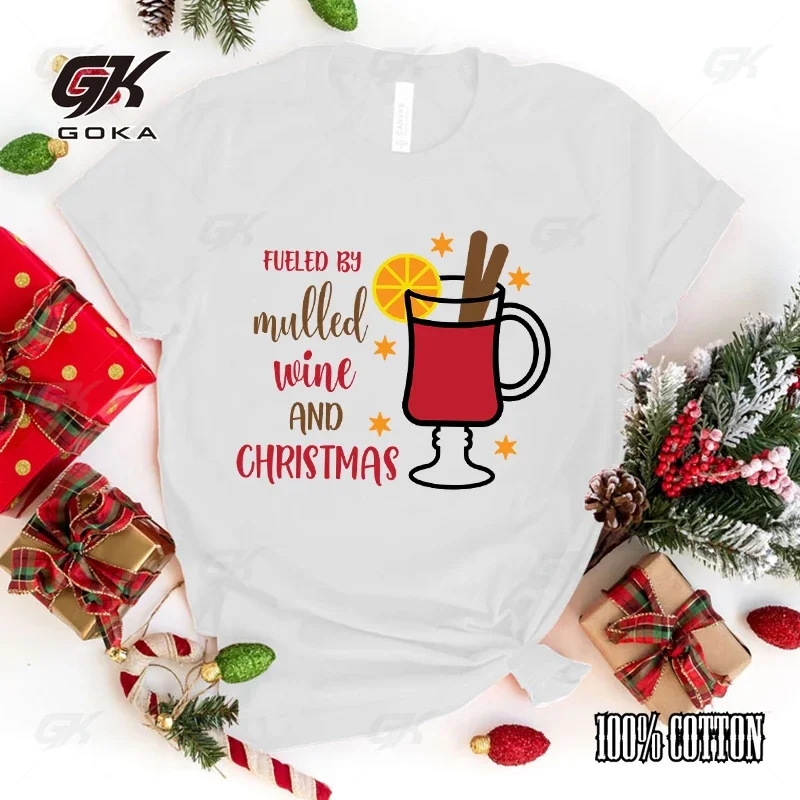 New Fueled By Mulled Wine And Christmas Print T Shirt Women Men Short Sleeve Summer Fashion Loose Casual Tops Tees