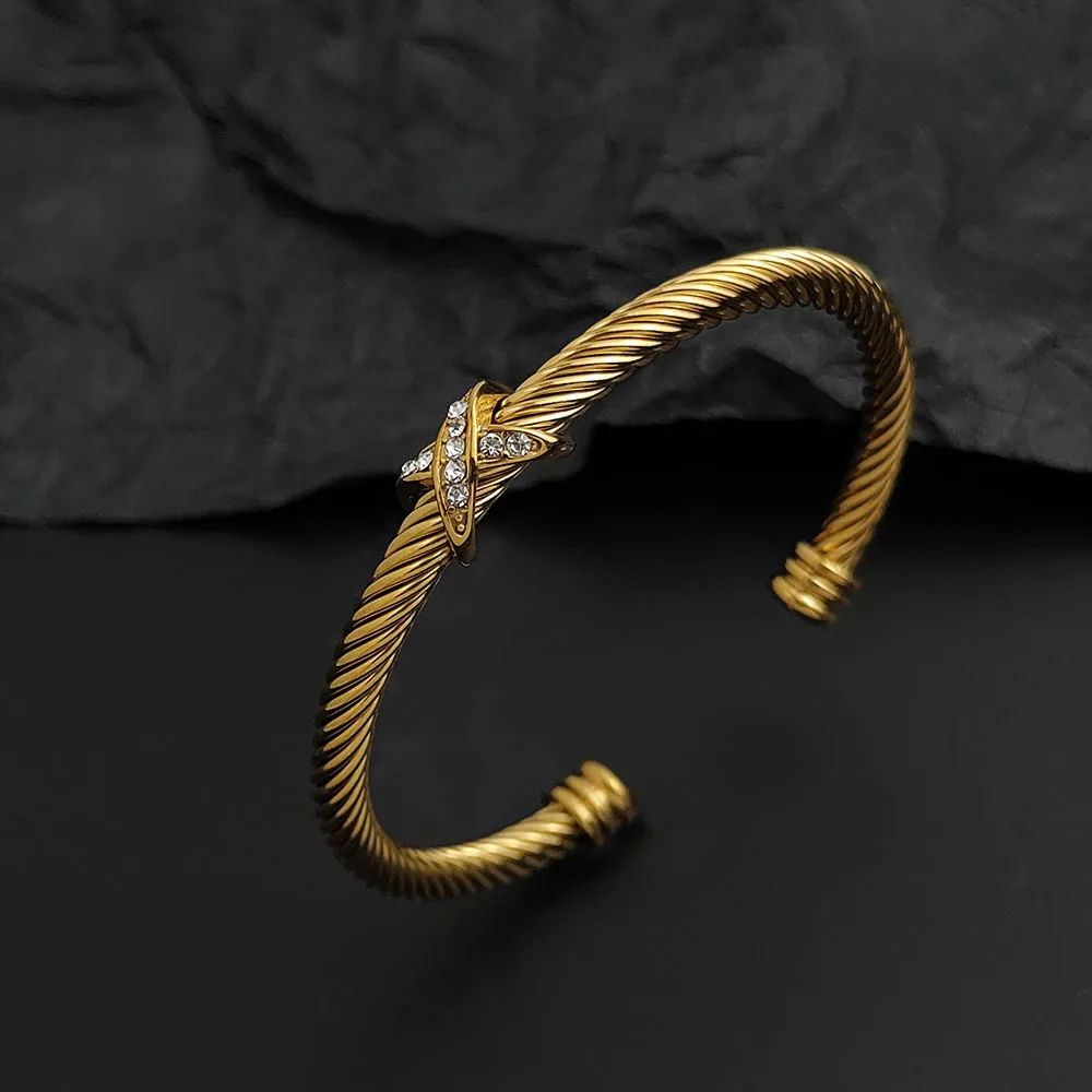 

Creative steel wire cross zircon gold-plated stainless steel women's bracelet, waterproof and rust-free, couple bracelet