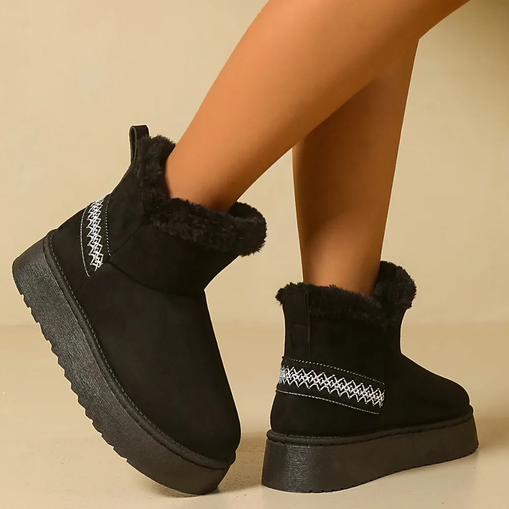 New Winter Women's Suede Snow Boots with Thick Soles Anti Slip and Warm Cotton Shoes Ethnic Style Short Tube Women's Boots view 3