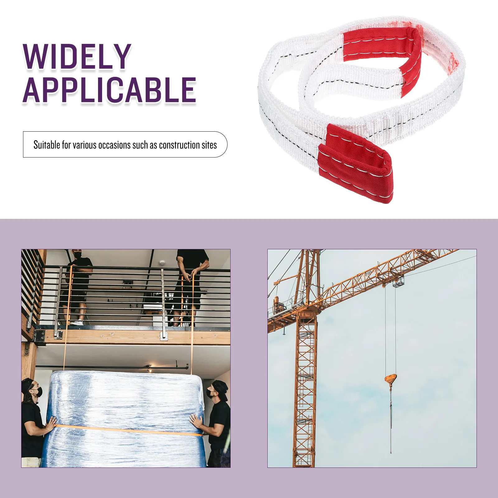 White Industrial Lifting Sling Heavy Duty Web Sling 1 Meter for Warehouse Construction Rigging Load Bearing Strap - view 4