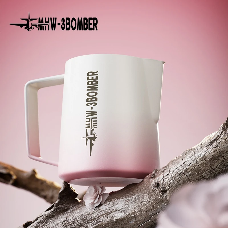 

MHW-3BOMBER Розовый кувшин для вспенивания молока с эффектом омбре, чашка Barista Latte Art, кувшин из нержавеющей стали с турбо-пеной для домашнего кафе