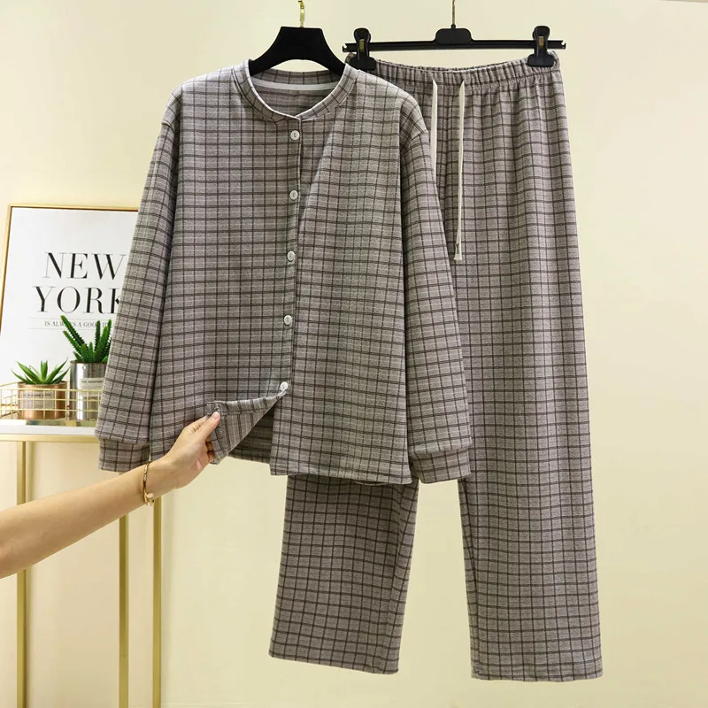 

Женская пижама, зимняя бархатная теплая одежда для сна, повседневная клетчатая утепленная домашняя одежда, костюм, флисовая пижама Femme