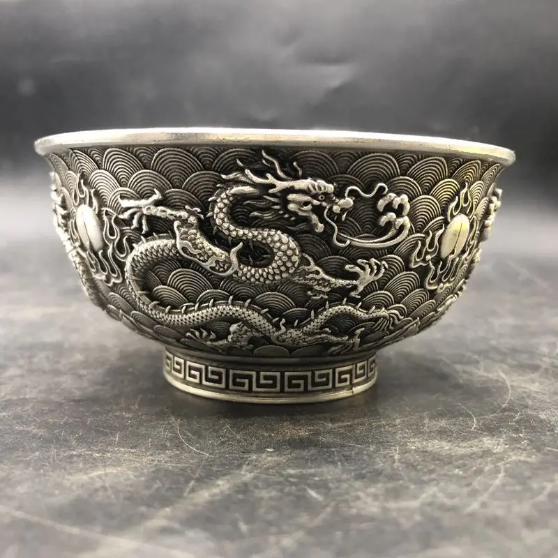 Chinese Tibetan Silver Animal Dragon Phoenix Bird Dynasty Palace Tea Cup