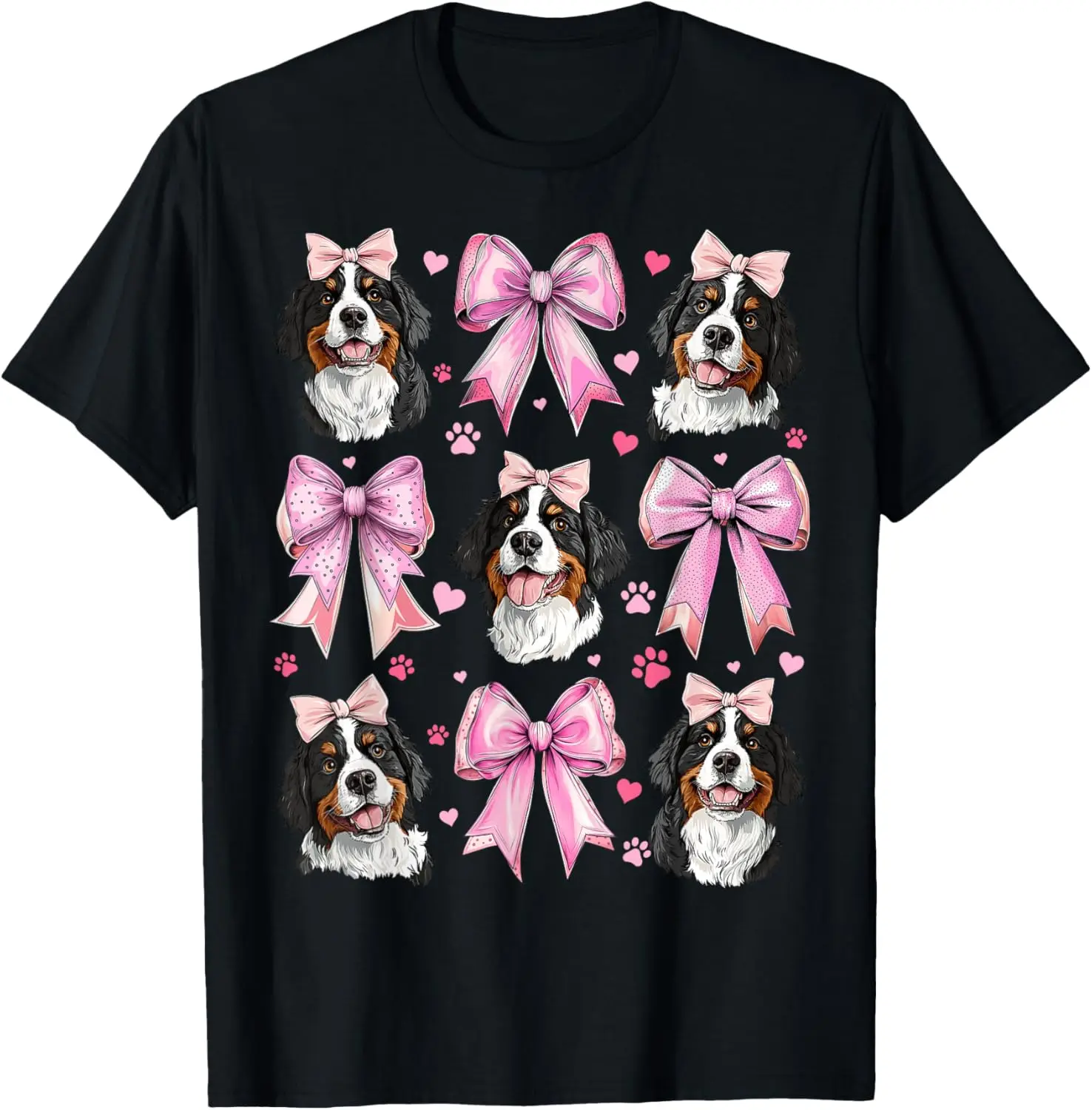 Coquette Bow Bernese Mountain Dog Mom Pink Ribbon Girl T-Shirt 100% Cotton Trendy Y2K Short-Sleeve Tee – Soft, Quick-Drying, & Moisture-Wicking; Ideal for Sports or Casual Wear; Great Gift for Christmas or Halloween.